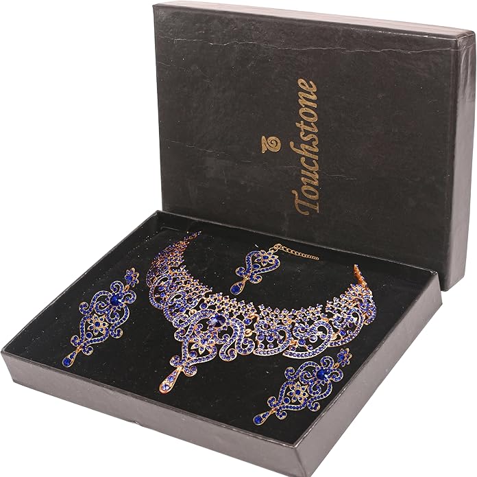 Touchstone Indian jewelry set for women bollywood gold jewellery wedding outfits necklace sets earrings bridal maang tikka fancy costume girls big desi accessories rhinestone in gold or silver tone