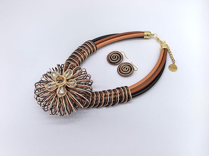 Statement African Necklace For Women African Jewelry Costume Earring Sets Tribal Fashion Colorful Big Rhinestone Crystal Pendent Collar Choker Bold Chunky Bib Handmade