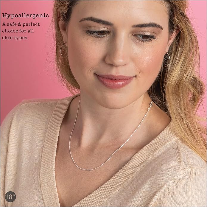 KEZEF 18k Gold Over Sterling Silver 1mm Box Chain Necklace Made in Italy | 925 Sterling Silver Necklace for Women | Rose Gold Chain for Women Men