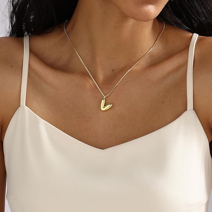 Bubble Gold Silver Letter Necklace Initial Necklaces for Women Trendy 14K Dainty Charm Pendant Name Necklace Personalized Jewelry Gift for Women Teen