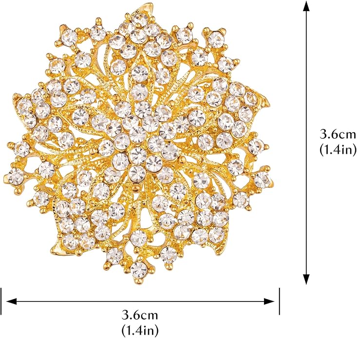 Womens Flower-shape Statement Brooch Pin Crystal Brooch for Women