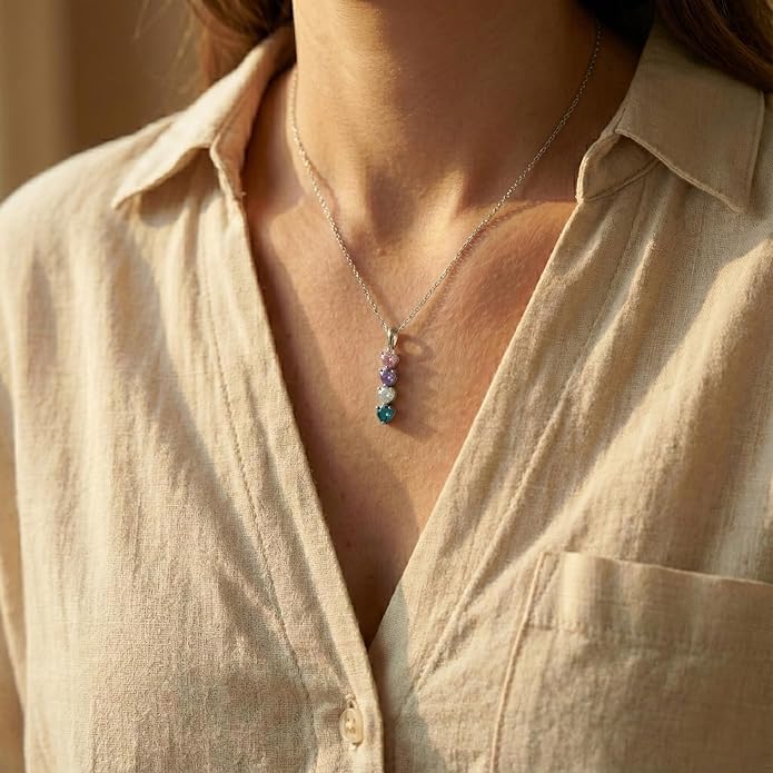 PaulaMax Jewelry Custom Birthstone Necklace for Women in 925 Sterling Silver, Mother's Day Necklace with 1 2 3 4 Heart Birthstones, Personalized and Customized Sterling Silver Chain 18" + 2"