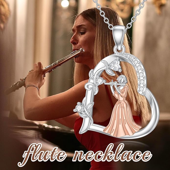 Violinist Necklace Sterling Silver Music Crystal Jewelry Saxophone Cello Violin Piano Flute Music Note Necklace Music Gifts for Women Girl Daughter
