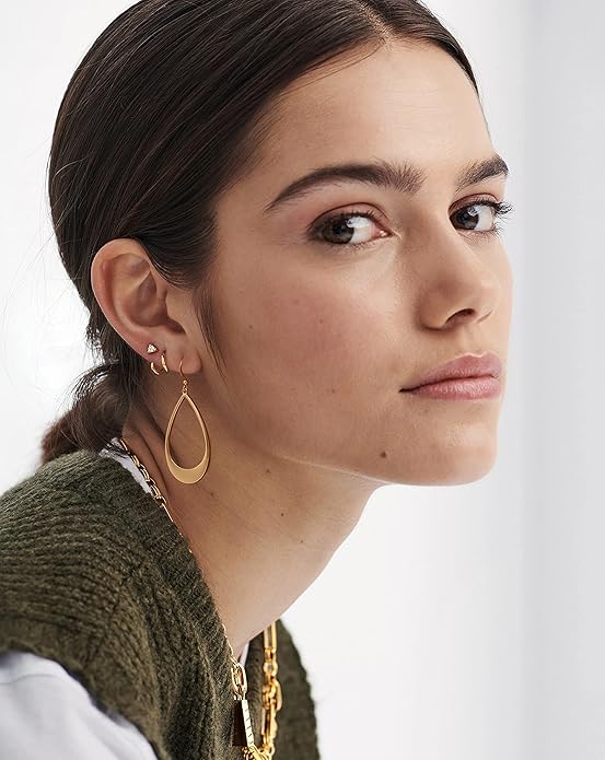 SOFYBJA Dainty 18K Gold Plated Disc Ball Triangle Sunburst Drop Earrings Long Dangle Lightweight Handmade Earrings Jewelry