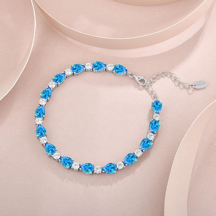 Birthstone Tennis Bracelet for Women 925 Sterling Silver Pear Shaped Gemstone Jewelry Gifts for Her