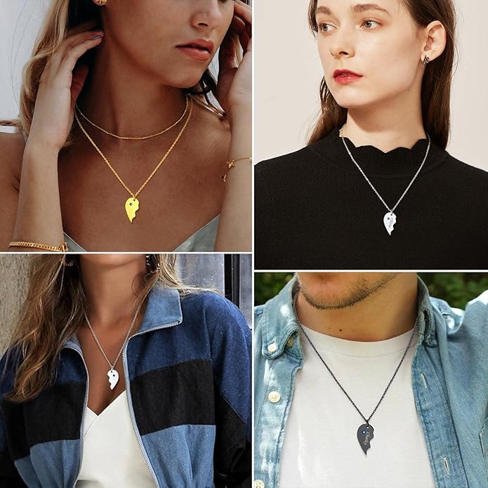 FindChic Personalized Matching BFF Necklace for 2/3/4/5/6 Puzzle Name Heart Pendant Stainless Steel Couple Necklace Set Customized Necklaces for Teen Girls