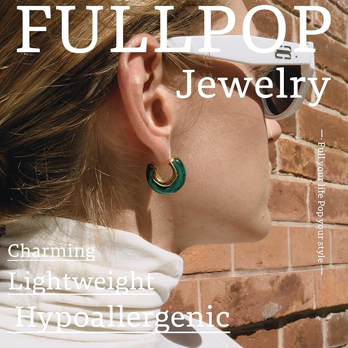 Fullpop Vintage Earrings for Women, Chunky 14K Gold Plated Resin Hoop Earrings Lightweight Hollow Drop Earrings Hypoallergenic Earrings for Women Vintage Anthropologie Jewelry Gifts for Women
