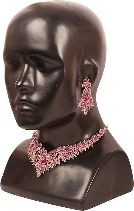 Touchstone Indian Bollywood Tinsel Town Traditional Western Taste Studded Diamond Look Rhinestones Designer Bridal Jewelry Necklace Set for Women