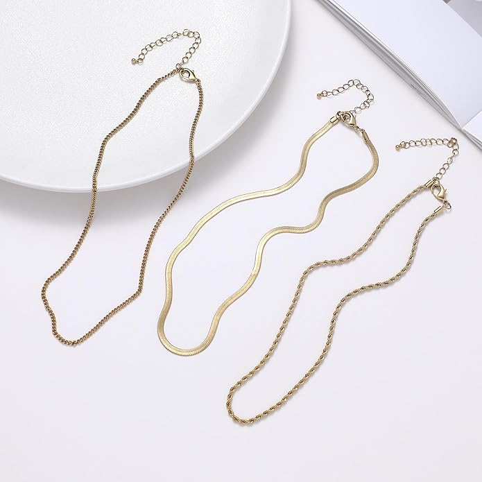 wgoud Gold Necklace for Women Waterproof,14K Real Gold Plated Herringbone Choker Necklace for Women Trendy, Dainty Gold Chain Necklaces Stack,Simple Layered Gold Necklaces for Women Jewelry Gifts