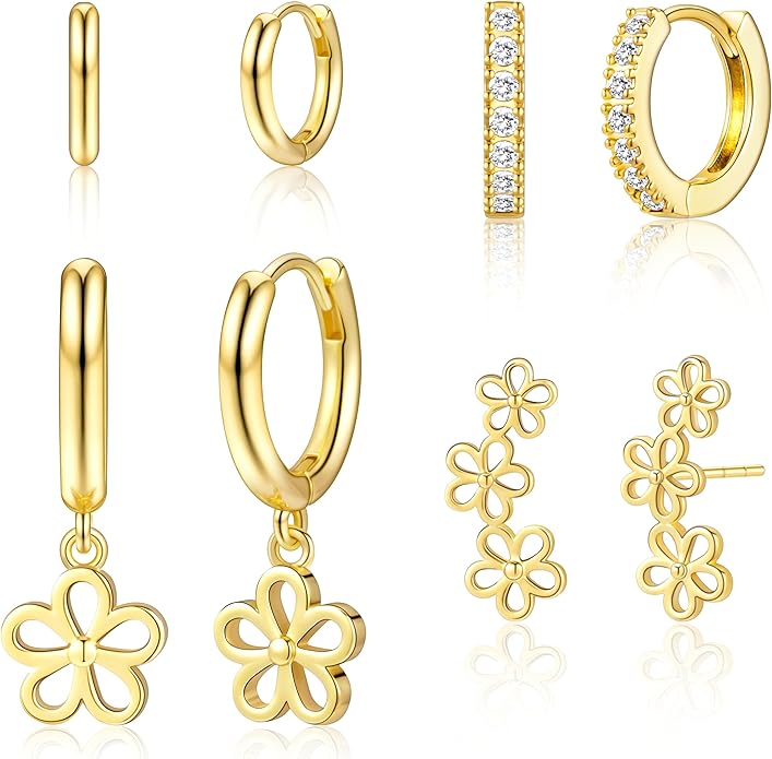 Small Gold Huggie Hoop Earrings Set for Women Men Hypoallergenic 14K Plated Stack Cartilage Earrings, Multiple Piercing Lightweight Mini Thin Cute Dainty Trendy Jewelry Set Christmas Gifts for Women