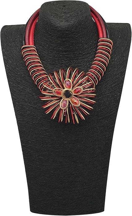Statement African Necklace For Women African Jewelry Costume Earring Sets Tribal Fashion Colorful Big Rhinestone Crystal Pendent Collar Choker Bold Chunky Bib Handmade