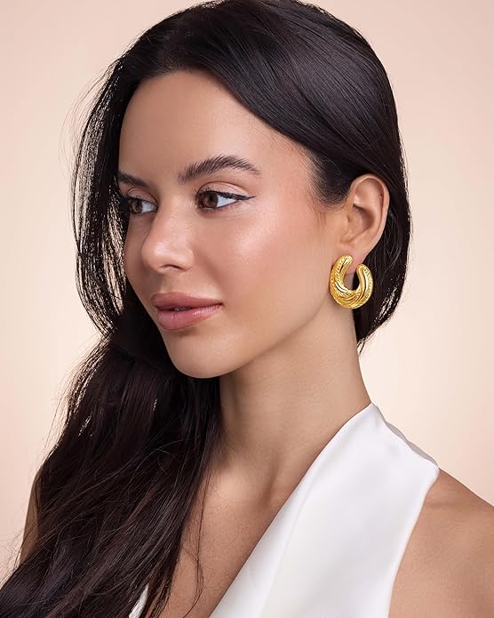 SNGIA18K Gold Plated Dangle Textured Ribbed Irregular Large Leaf Statement Earrings for Women by SNGIA, Handmade Dramatic Geometric Trendy Summer Drop Leaf Flower Jewelry Gifts, Bold Beachy Vintage Plant Fashion Drop Accessories, Vintage Nickle Free Fl...