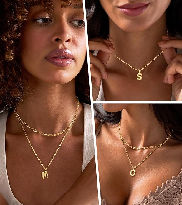 adoyi Valentines Day Gifts for Women Hers Dainty 14K Gold Plated Heart Initial Necklaces Layered Letter A-Z Pendant Necklace Stack Trendy Jewelry Birthday Valentines Day Gifts for Women Jewelry