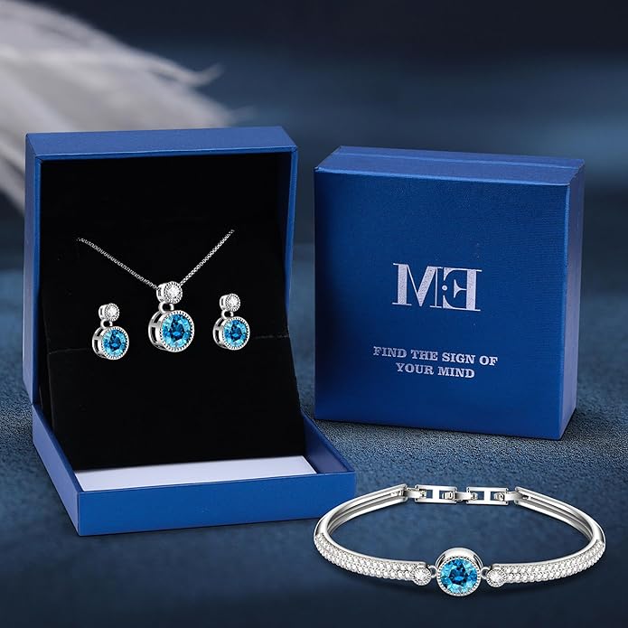 Ocean’s Promise Women Pendant Necklace Bracelet and Earring Jewelry Set 18K White Gold Plated with Crystal Gift for Women