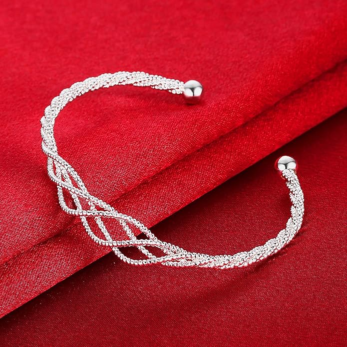 Chunky Bangle Bracelet for Women 925 Sterling Silver Bracelets Handmade Cuff Bangle Bracelets Adjustable Jewelry Fashion Simple Open Bangles