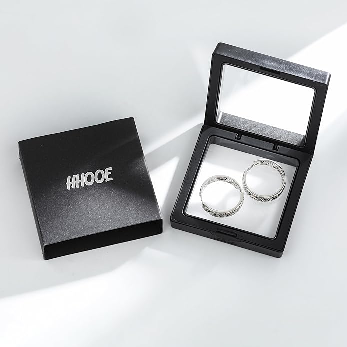 Rose Gold Hoop Earrings for Women, 925 Silver-Plated Thickened Hypoallergenic Earrings, CZ Black Gemstone-Inlaid Earrings - Women's Fashion Jewelry