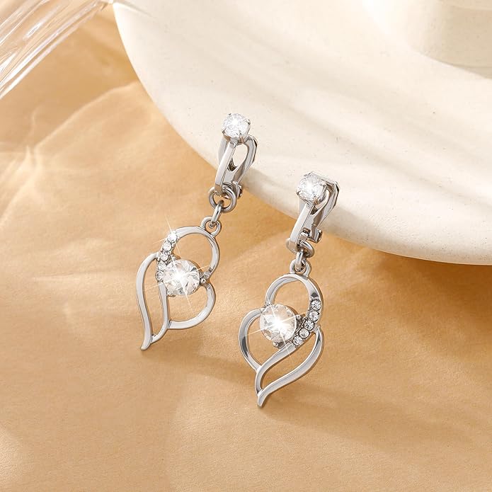 Clip On Earrings Sliver Dangle Earrings for Women Trendy Hanging Drop Earing Hypoallergenic Clip On Earring Birthday Gifts for Women Jewelry
