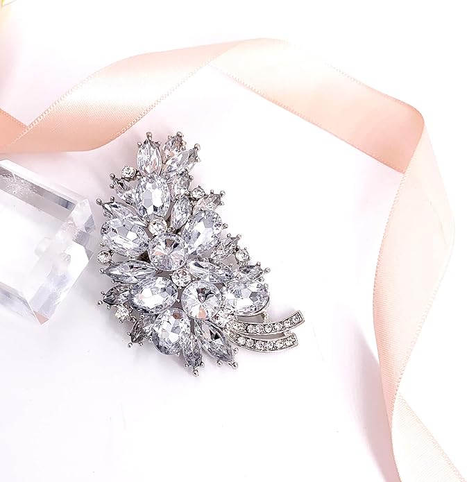 LAXPICOL Vintage Green Austrian Crystal Flower Leaf Bouquet Clusters Large Big Brooch Pin for Women Gold Tone