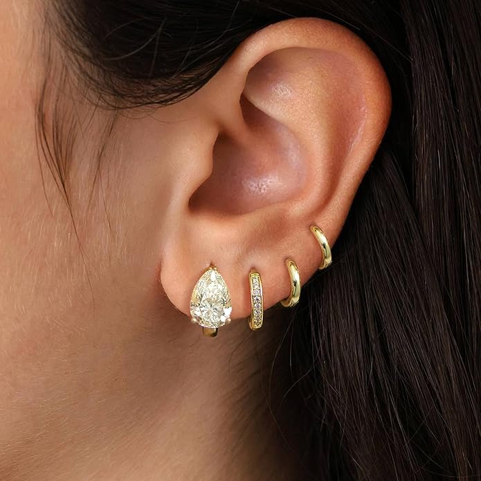 4Pairs Statement Gold Hoop Earrings for Women Trendy,Surgical Steel Gold Plated Hoop Hypoallergenic Earrings Set,Titanium Hoops Earring Stacks,CZ Cartilage Huggie Hoops Earring Gifts for Girlfriend