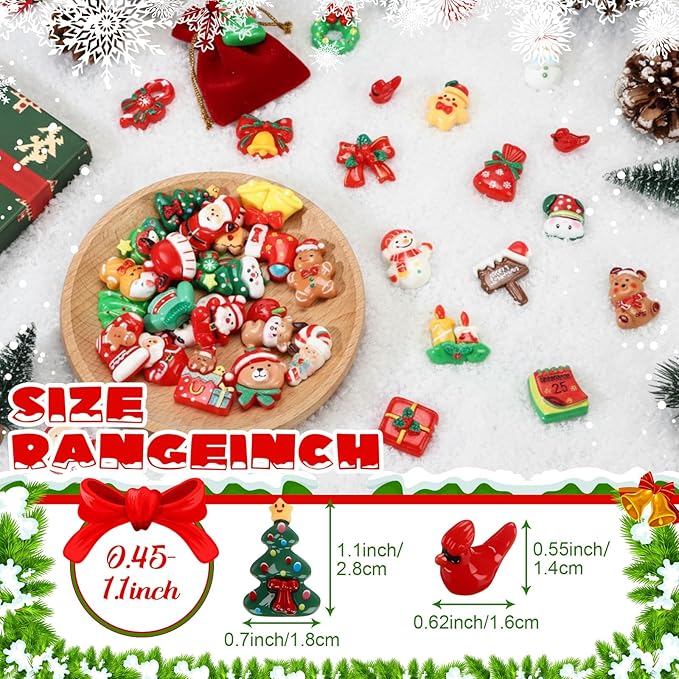 Giegxin 40 Pcs Christmas Resin Charm Kawaii Red Cardinal Candy Canes Santa Claus Flat Back Cabochon Accessories Cute Embellishments Bulk for Christmas Decor Jewelry Cellphone Case Scrapbooking DIY
