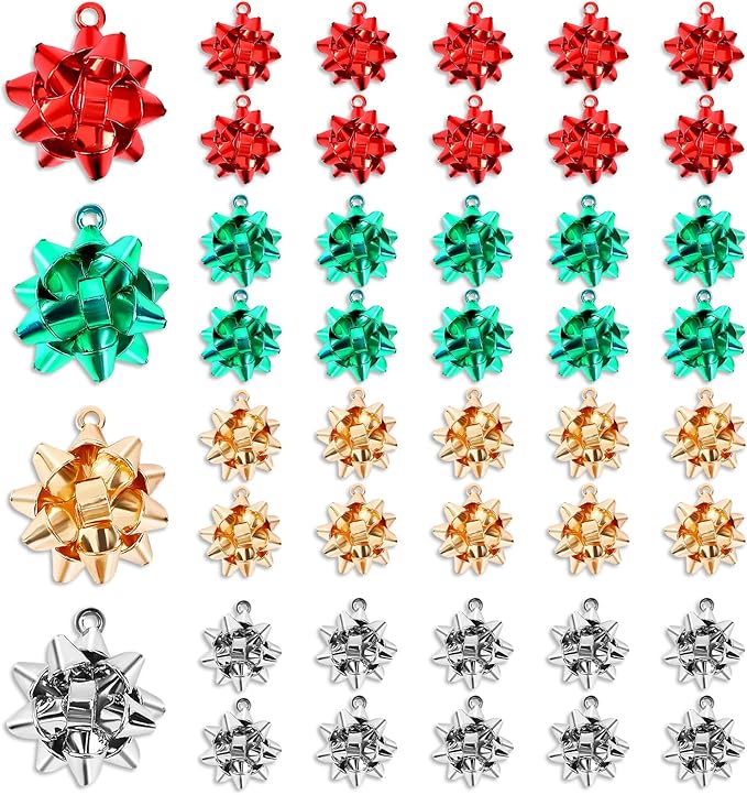 MARFOREVER 40 Pcs/20 Pairs Christmas Charms for Jewelry Making, Christmas Bow Charms Red Green Gold, Silver Mini Gift Bow Charm Holiday Xmas Bangle Pendants for Bracelet Necklace Earrings Making