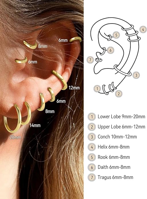FaithHeart Sterling Silver Hoop Earrings for Women, Hypoallergenic Huggie Hoop Earrings Lightweight Small Cartilage Earrings Hoop Earring Dainty Everyday Earrings 6/8/10/12/14/15/16/18/20mm