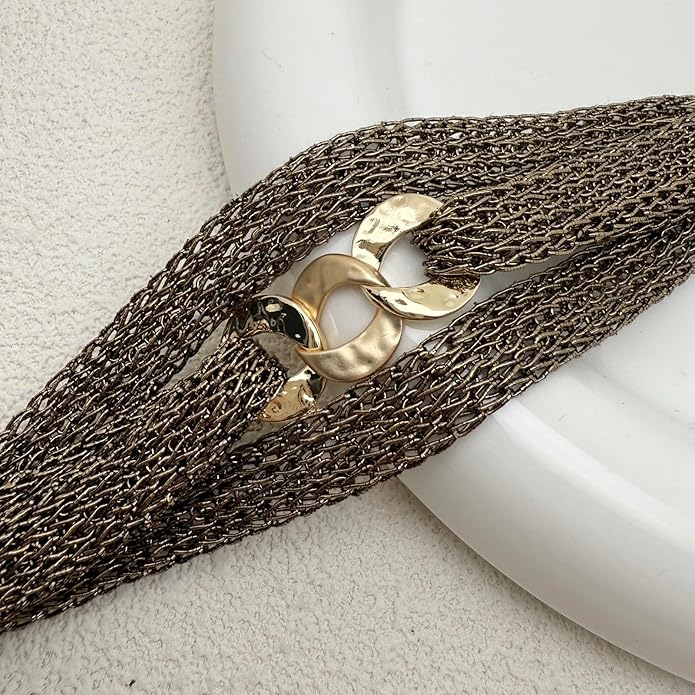 Gold Bracelet for Women Multi Chain Mesh Bracelet Wisted Orb Circle Disc Mesh Wrap bracelet for Women Statement Jewelry
