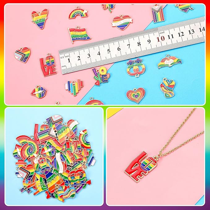 MARFOREVER 40Pcs/20 Pairs Pride Charms, Rainbow Charms for Jewelry Making, Rainbow Gay Enamel LGBT Colorful Pride Charm Pendants for Bracelet Necklace Earrings Making Accessories
