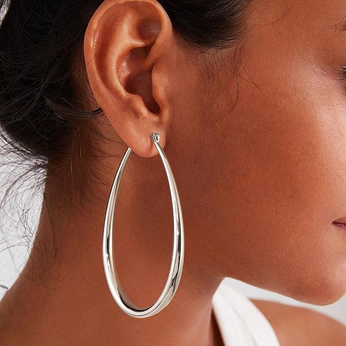 Gacimy Chunky Hoop Earrings for Women, 14K Gold Plated Oval Hoop Earrings with 925 Sterling Silver Post