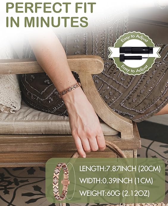 Feraco Pure Copper Bracelets for Women, 5X Ultra Strength Magnetic Bracelet with 5000 Gauss Neodymium Magnets & Upgraded Butterfly Clasp, Adjustable Jewelry Gift