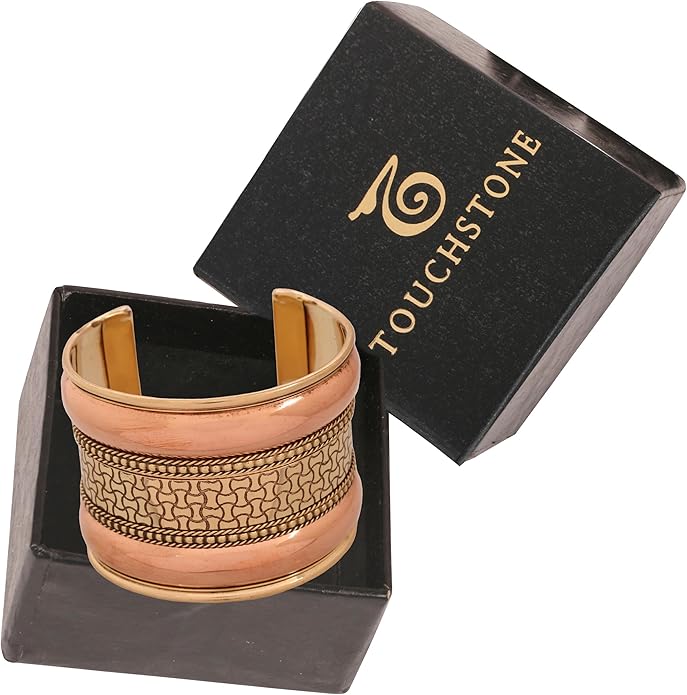 Touchstone Indian Bollywood Handcrafted Slip In Easy To Wear Stylish Wrist Enhancer Designer Broad Jewelry Cuff Bracelet For Women and Men.