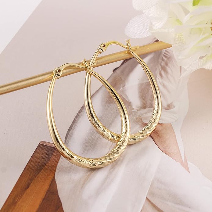 Silver Oval Hoop Earrings Hypoallergenic 14K Gold Plated Sterling Silver Lightweight Oval Hoop Earrings for Women Gilrs