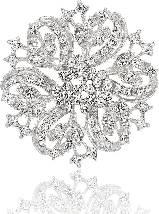 Wedding Party Sprial Flower Crystal Rhinestone Brooch Pin for Women Jewelry