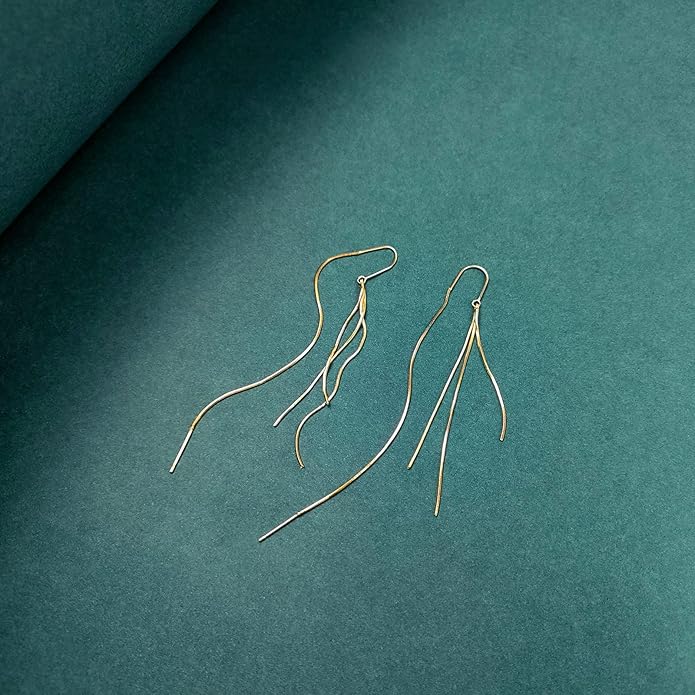 14K Gold Plated Threader Dangle Earrings Long Tassel Earrings Wedding Prom Earrings for Women Bridal