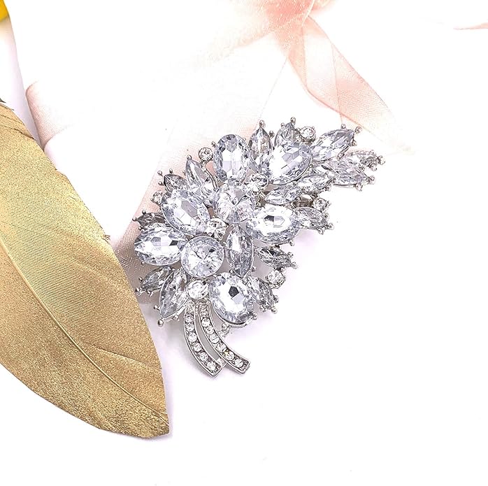LAXPICOL Vintage Green Austrian Crystal Flower Leaf Bouquet Clusters Large Big Brooch Pin for Women Gold Tone