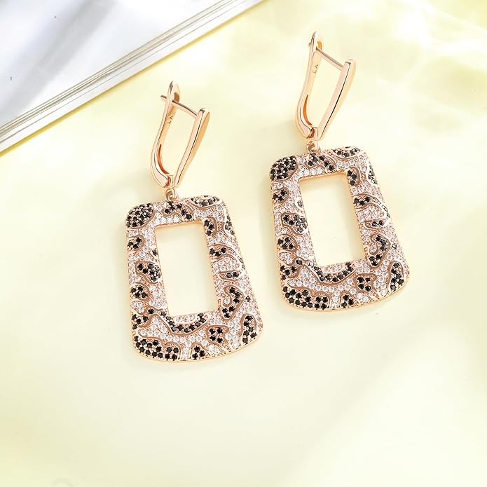 Rose Gold Hoop Earrings for Women, 925 Silver-Plated Thickened Hypoallergenic Earrings, CZ Black Gemstone-Inlaid Earrings - Women's Fashion Jewelry