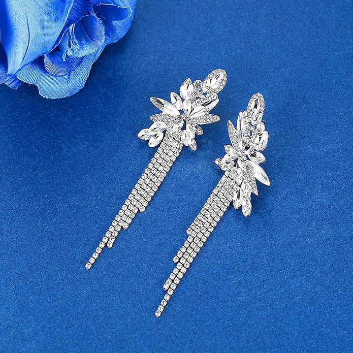 mecresh Marquise Crystal Bridal Chandelier Dangle Drop Earrings Ladies Gifts in Silver/Gold Tone