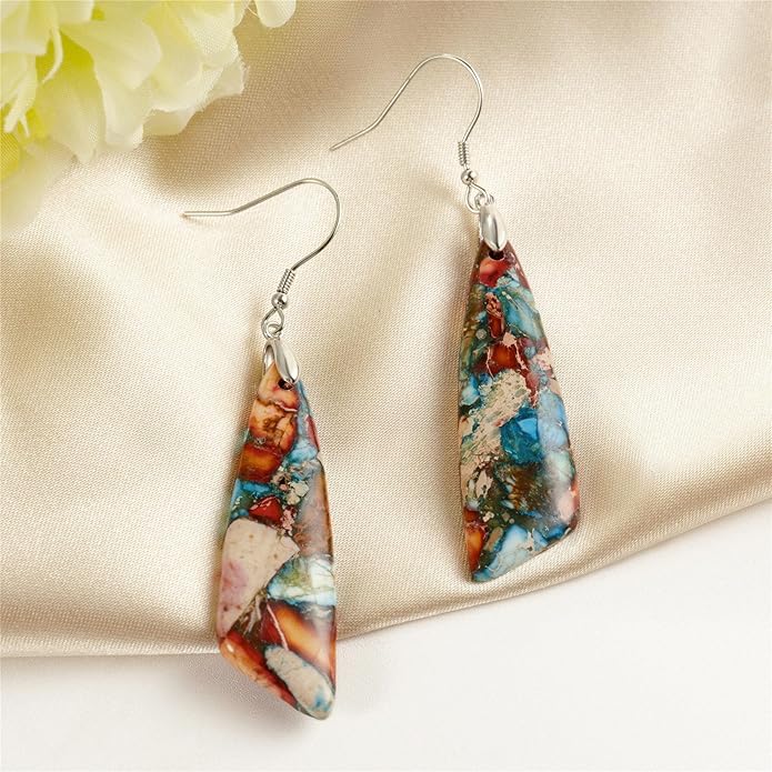 SELOVO Jasper Stone Earrings for Women Trendy Dangle Earrings Fishhook Drop Earrings