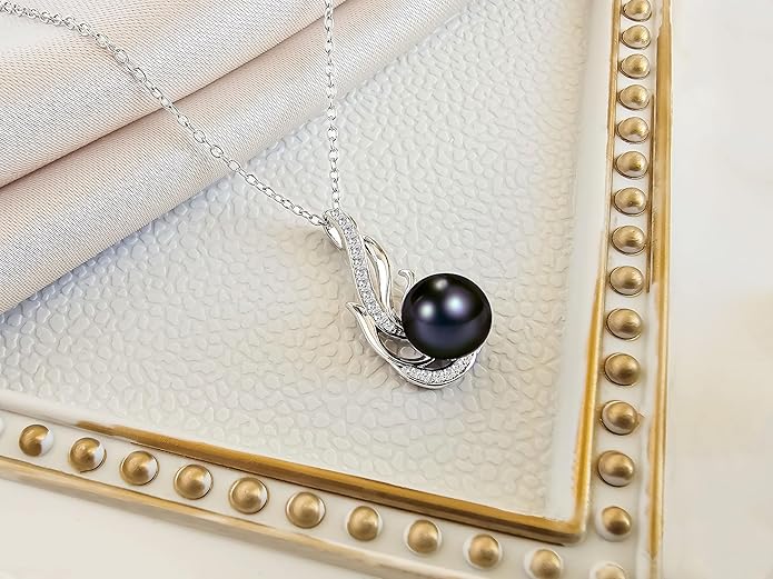 AAA+ 9mm Natural Black pearl necklace for women - Real pearl necklaces for women (18k gold platted 925 sterling Silver)- Wedding anniversary's gift for wife - Luxury birthday gifts for woman - Birthday gift for wife