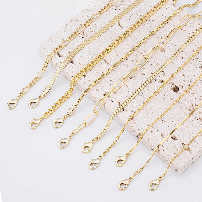 XIANNVXI 10pcs Rose Gold/Gold/Silver Bracelets Stack for Women Dainty Thin Rose Gold Bracelets Set Silver Chain Bracelet Paper Clip Stackable Figaro Herringbone Paperclip Bracelet Pack for Womens