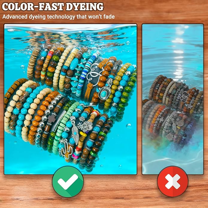 Punk Beaded Bracelets Pack for Men Women, Mens Bracelet Set with Beads, Mens Bead Bracelet Stackable Gothic Boho Adjustable Men Bead Bracelet Pack