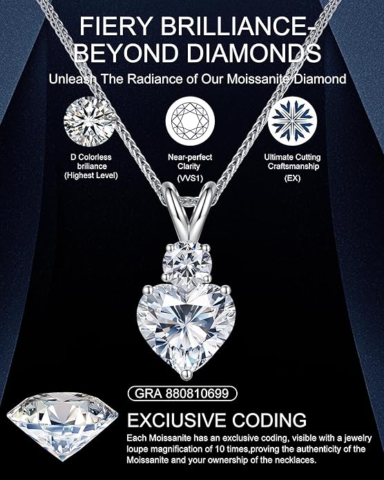Forever Love Heart Pendant Necklaces for Women, 2-5 Carat Heartshape Moissanite Sterling Silver Pendant Jewelry, Ideal Anniversary Present or Birthday Gifts for Wife Her Girlfriend Mom Daughter