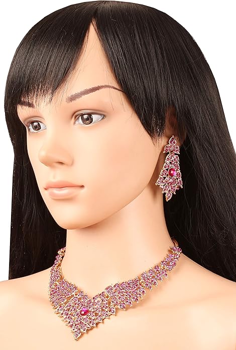 Touchstone Indian Bollywood Tinsel Town Traditional Western Taste Studded Diamond Look Rhinestones Designer Bridal Jewelry Necklace Set for Women