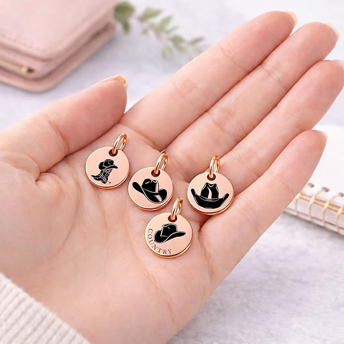 SM Design Western Charm Set of 4 – Stainless Steel Western Charms for Bracelets & Necklaces – Cowgirl, Ranch & Country Style Jewelry Charms – Western Gift for Women & Moms