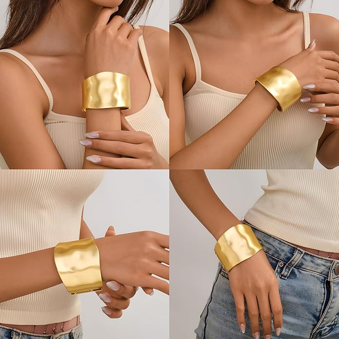 Statement Golden Matte Bracelet for women Minimalist Chunky Brushed Bangle Bracelet Vintage Thick Wide Cuff bracelet Gold Plated Open Cuff Geometric Bracelet