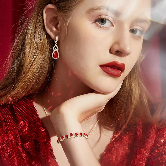 BriLove Wedding Jewelry Set for Women Bride Bridesmaid, Gorgeous Cubic Zirconia Teardrop Necklace Earrings Bracelet Adjustable Ring Jewelry Gift for Birthday/Anniversary/Mother’s Day
