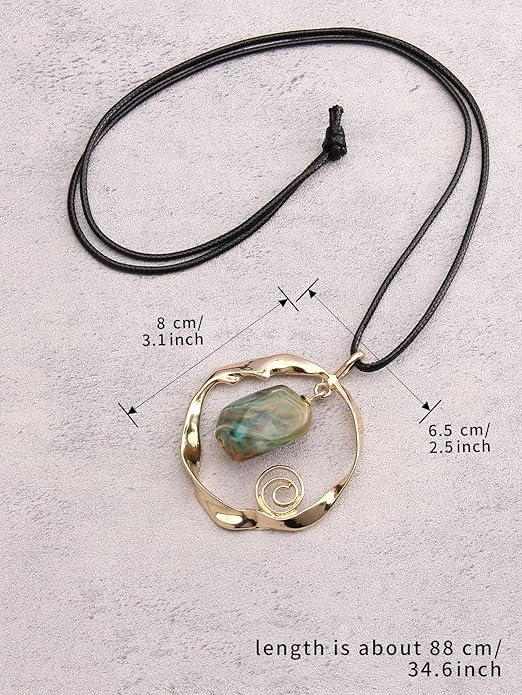 GelConnie Boho Necklaces for Women Vintage Silver Circles Long Pendant Necklace Cowgirl Sweater Necklace Adjustable Leather Choker Necklace for Women