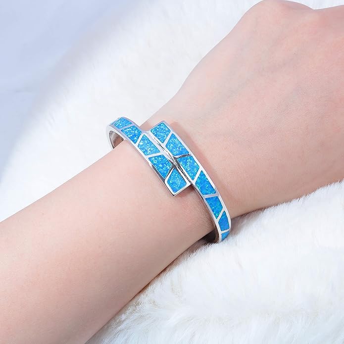 CiNily Womens Cuff Bracelet,Opal Bangle Bracelets Gold Plated Hypoallergenic Ladies Gemstone Open Cuff Bangle Bracelet