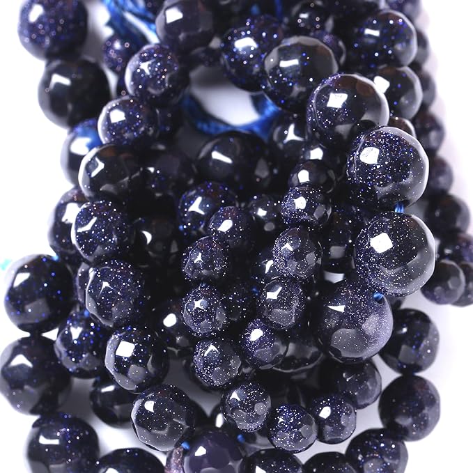 12mm 32pcs Natural Blue Sandstone Faceted Stone Beads for Jewelry Making DIY Bracelet Necklace Accessories 15" Energy Healing Power Stone Beads (Faceted Blue Sandstone, 12mm)