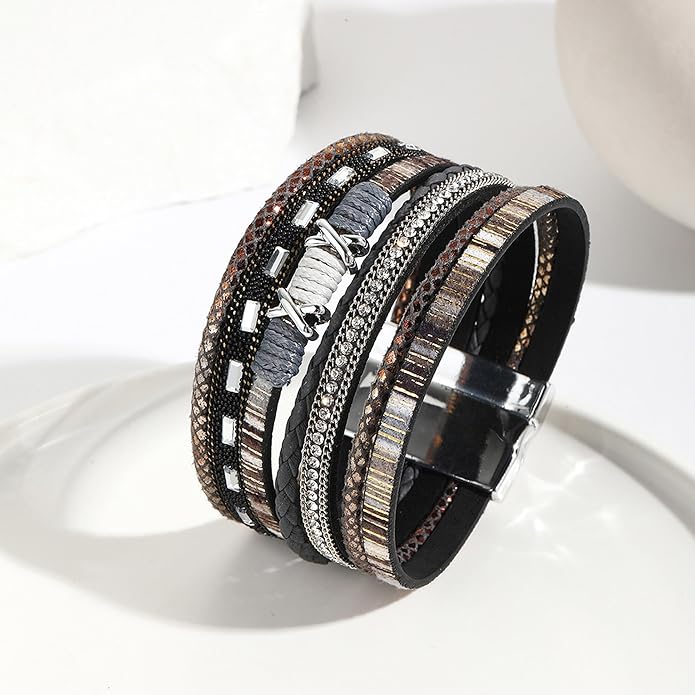 VIBILIA Boho Leather Wrap Bracelets for Women Multi-Layer Bracelets with Strong Clasp Jewelry for Women